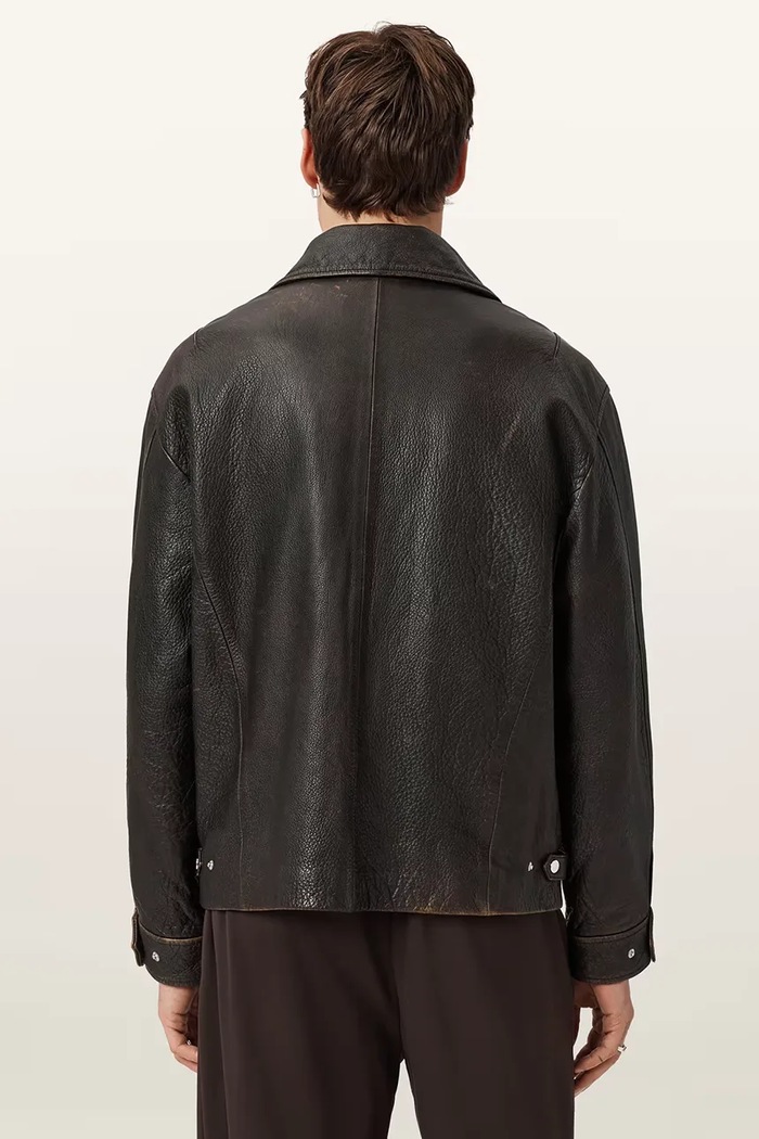 AllSaints bunda pánska kožená STARDAY M026LE sivá AW26
