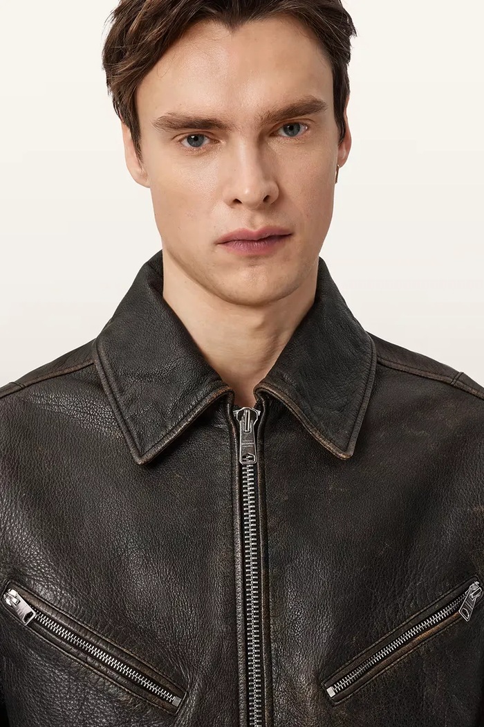 AllSaints bunda pánska kožená STARDAY M026LE sivá