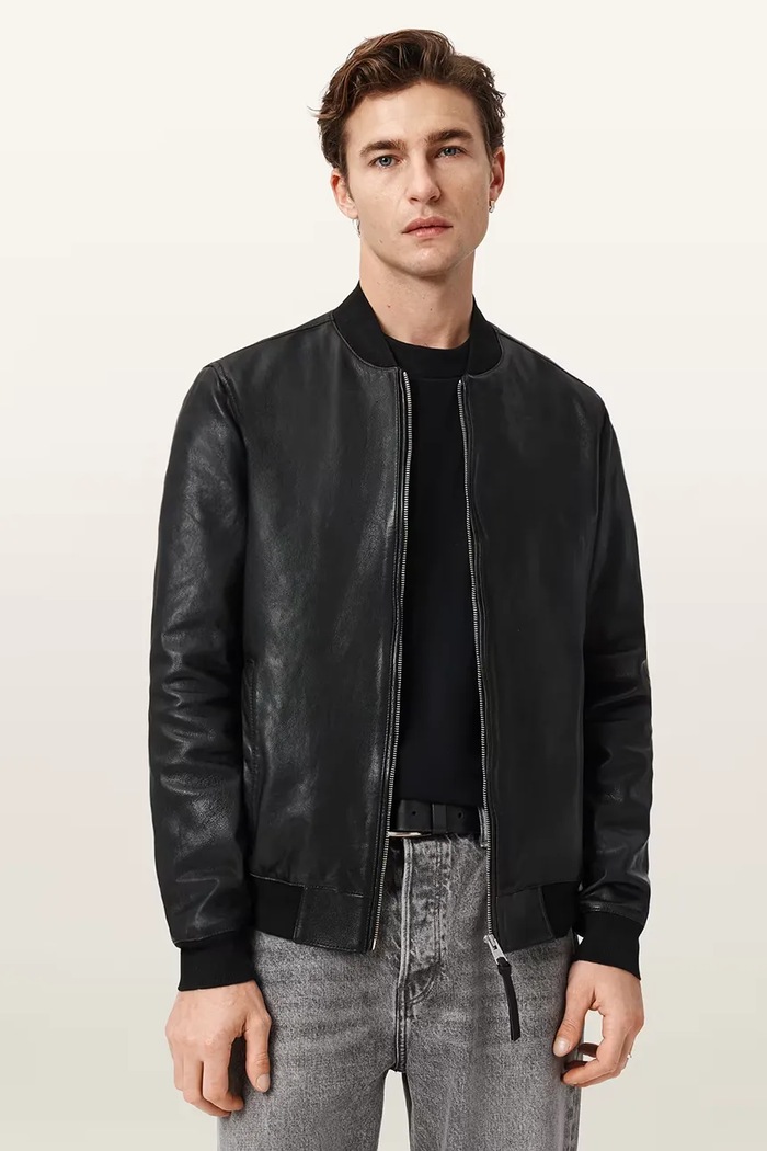 AllSaints geacă bomber pentru bărbați, din piele MORTEN negru M011LF