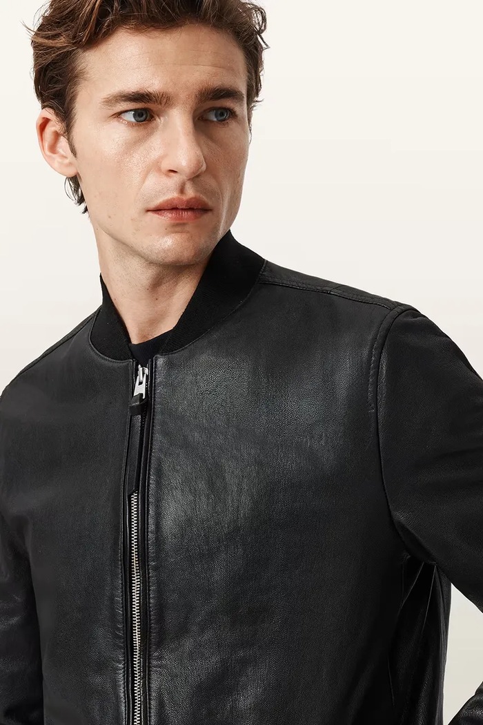 AllSaints geacă bomber pentru bărbați, din piele MORTEN M011LF negru