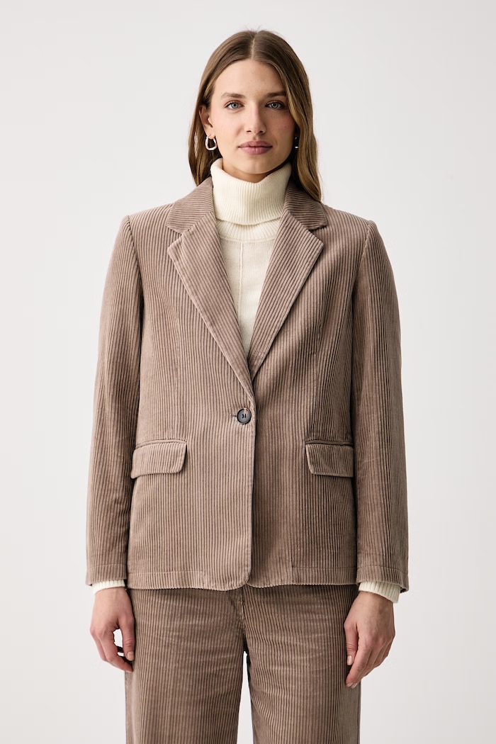 Sisley Giacca monopetto da donna in velluto a coste beige 29L0LW04K