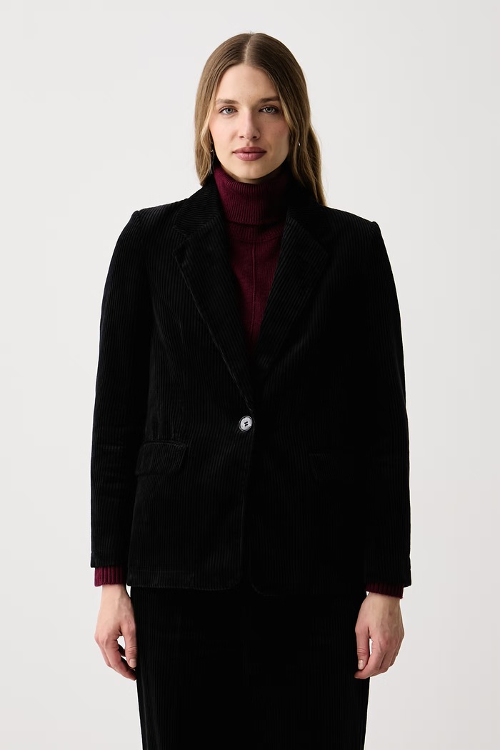 Sisley Giacca monopetto da donna in velluto a coste nero 29L0LW04K