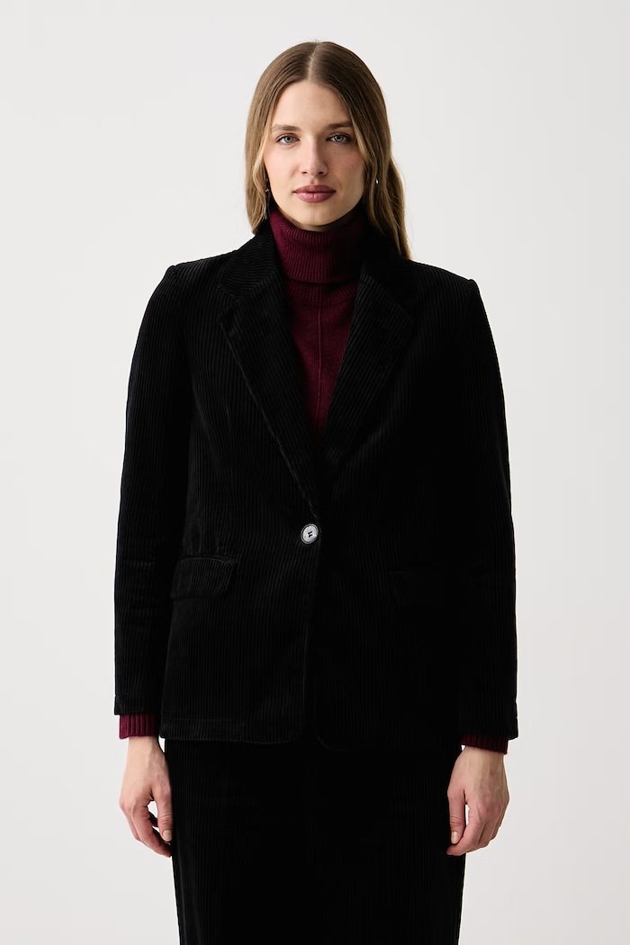 Sisley Giacca monopetto da donna in velluto a coste nero 29L0LW04K