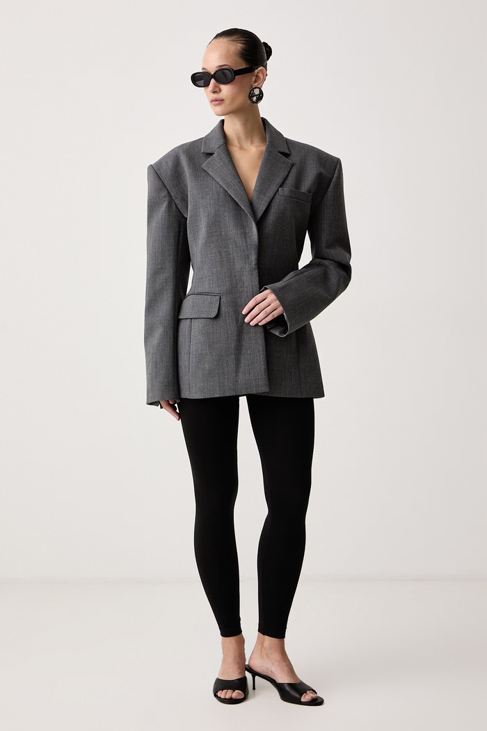Le Privé Marynarka jednorzędowa damska z dodatkiem wełny MAGALL BLAZER GRIS LP00848 szary AW26