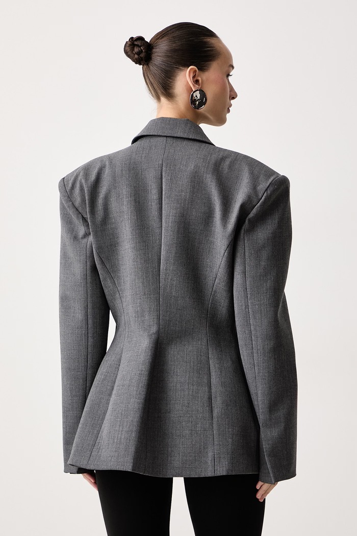 Odzież Le Privé Marynarka jednorzędowa damska z dodatkiem wełny MAGALL BLAZER GRIS LP00848 szary