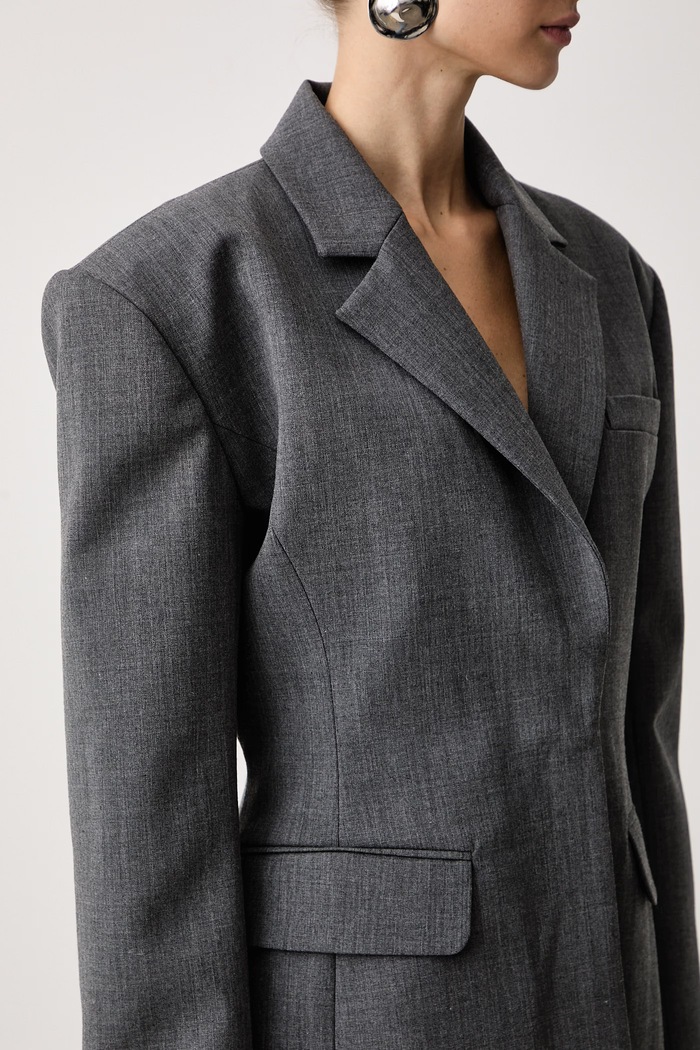 Marynarka jednorzędowa damska z dodatkiem wełny MAGALL BLAZER GRIS Le Privé LP00848 szary