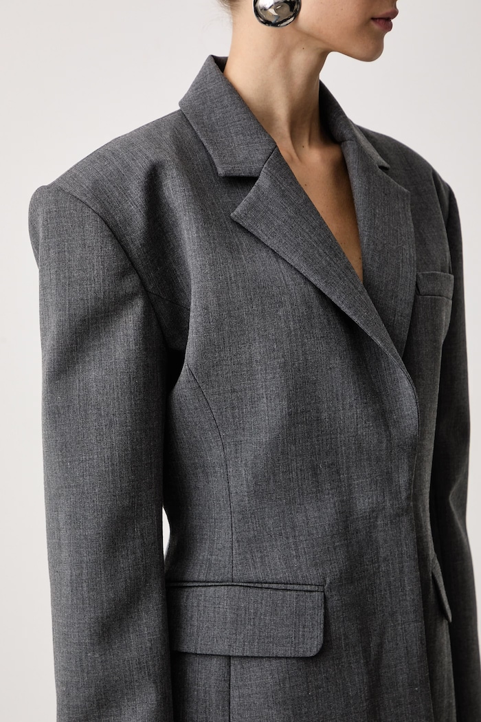 Marynarka jednorzędowa damska z dodatkiem wełny MAGALL BLAZER GRIS Le Privé LP00848 szary