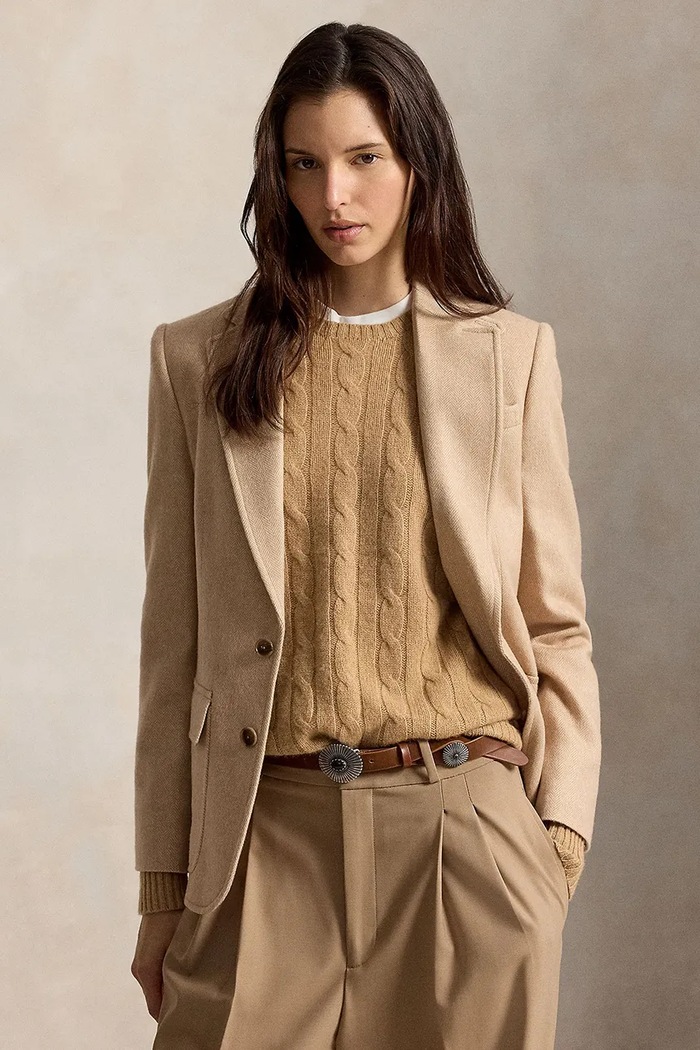 Polo Ralph Lauren Marynarka damska z wełną beżowy 211B26452