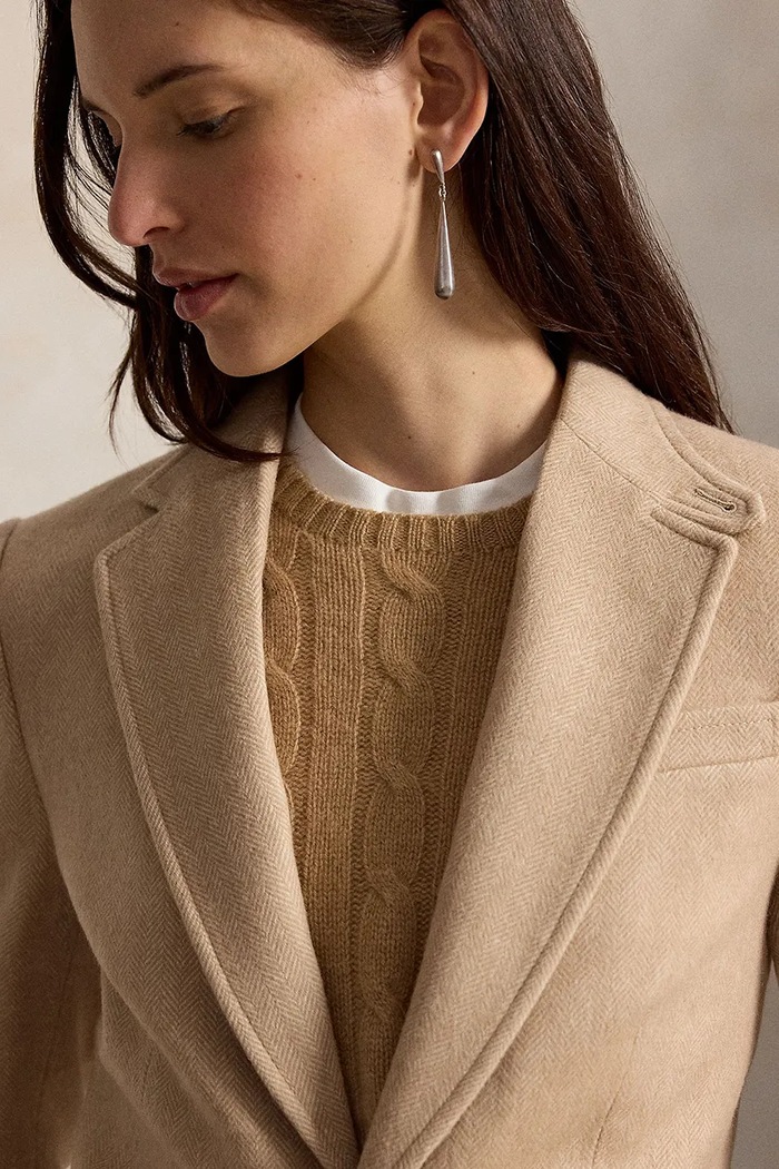 Marynarka damska z wełną Polo Ralph Lauren 211B26452 beżowy