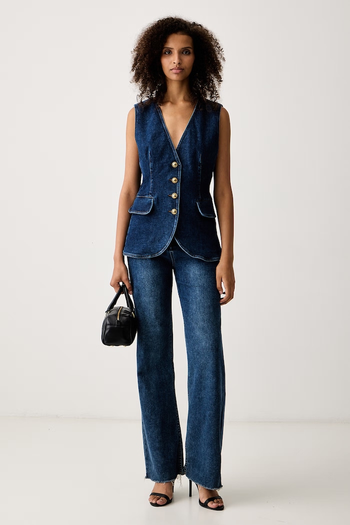 Luisa Spagnoli Kamizelka damska jeansowa Selettivo 543386 granatowy AW26