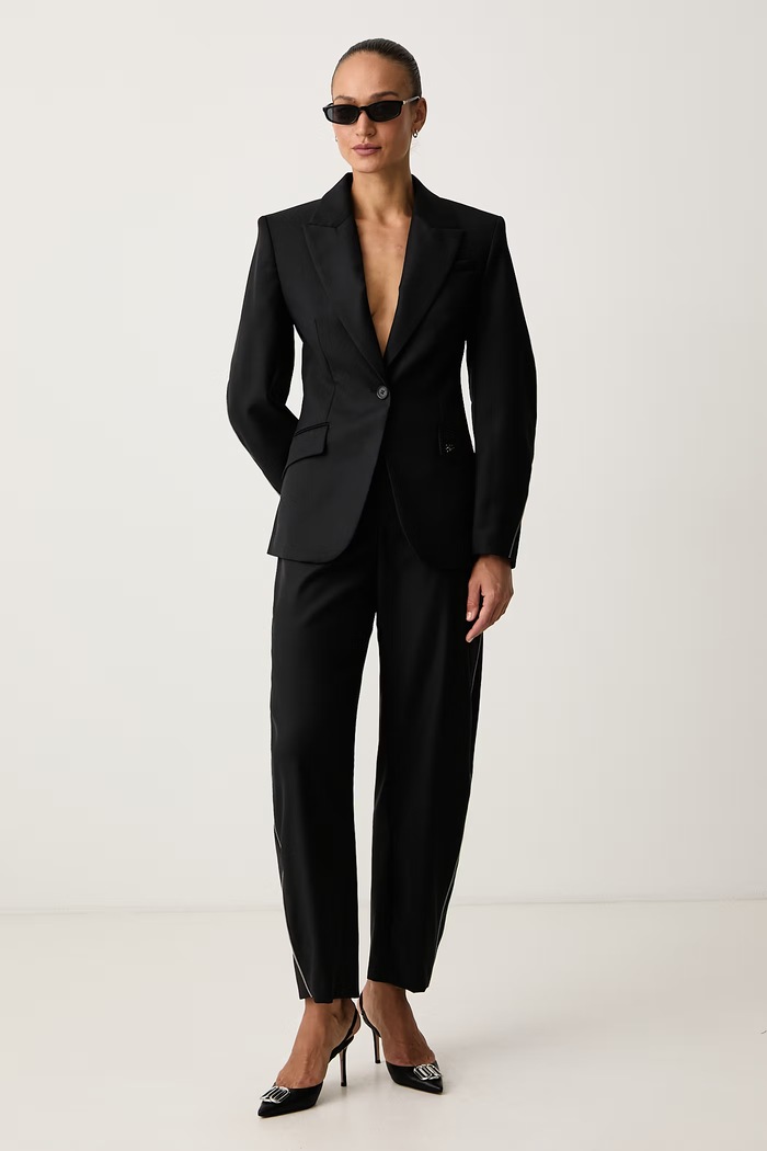 Karl Lagerfeld Marynarka jednorzędowa damska z acetatem B4W14012 czarny AW26