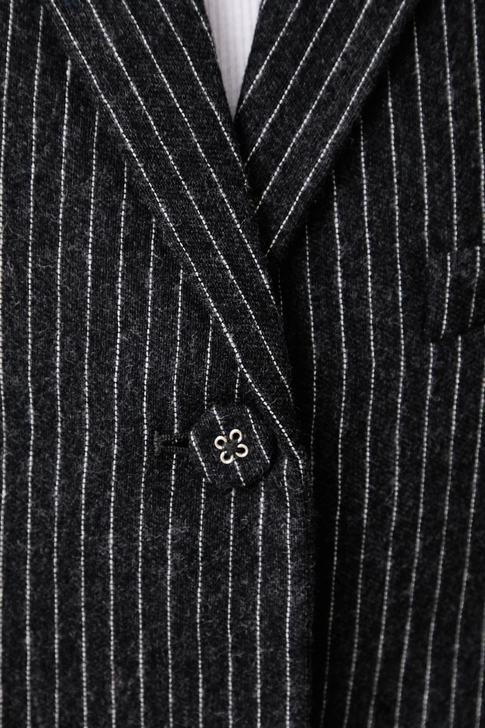 GANNI Pinstripe marynarka jednorzędowa z dodatkiem wełny damska A1020116