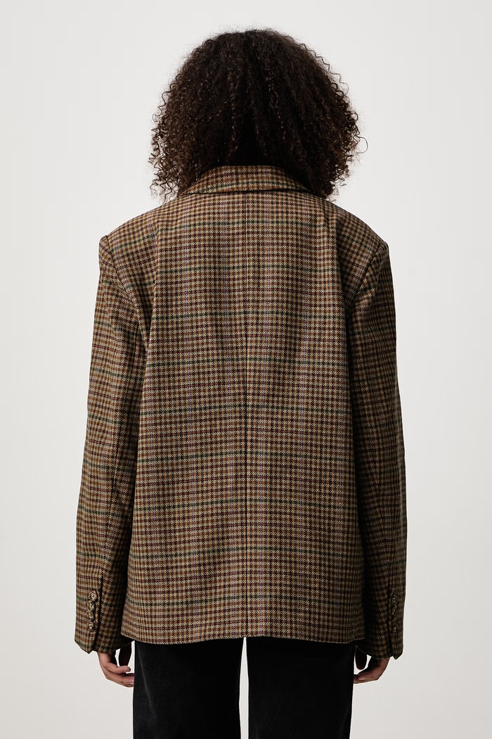 Oblečenie GANNI Heavy Check Twill jednoradové sako s vlnou dámske A1020109 hnedá