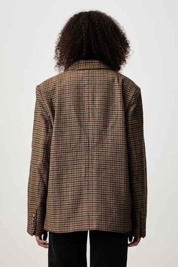 Oblečenie GANNI Heavy Check Twill jednoradové sako s vlnou dámske A1020109 hnedá