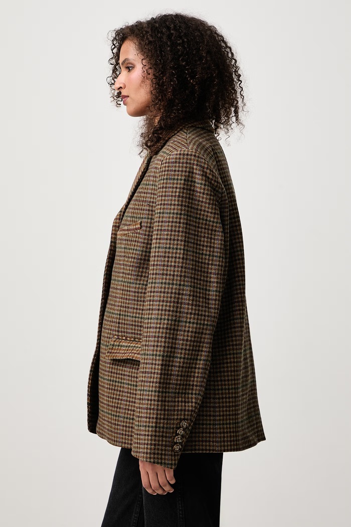 Heavy Check Twill jednoradové sako s vlnou dámske GANNI A1020109 hnedá