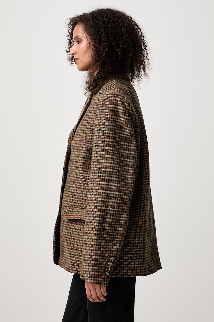 Heavy Check Twill jednoradové sako s vlnou dámske GANNI A1020109 hnedá