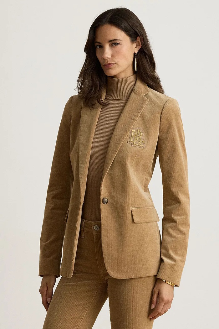Lauren Ralph Lauren Marynarka damska bawełniana z elastanem brązowy 200P14619