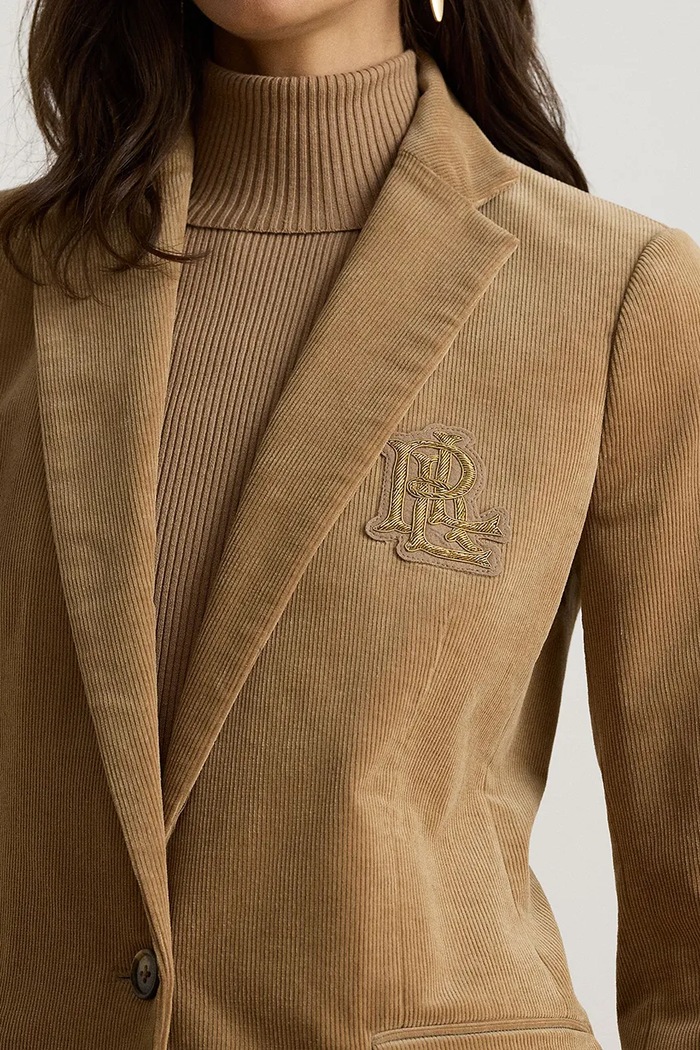 Marynarka damska bawełniana z elastanem Lauren Ralph Lauren 200P14619 brązowy