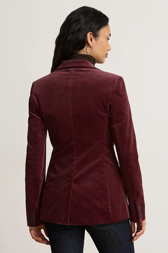 Lauren Ralph Lauren Marynarka damska bawełniana z elastanem 200P14619 bordowy AW26