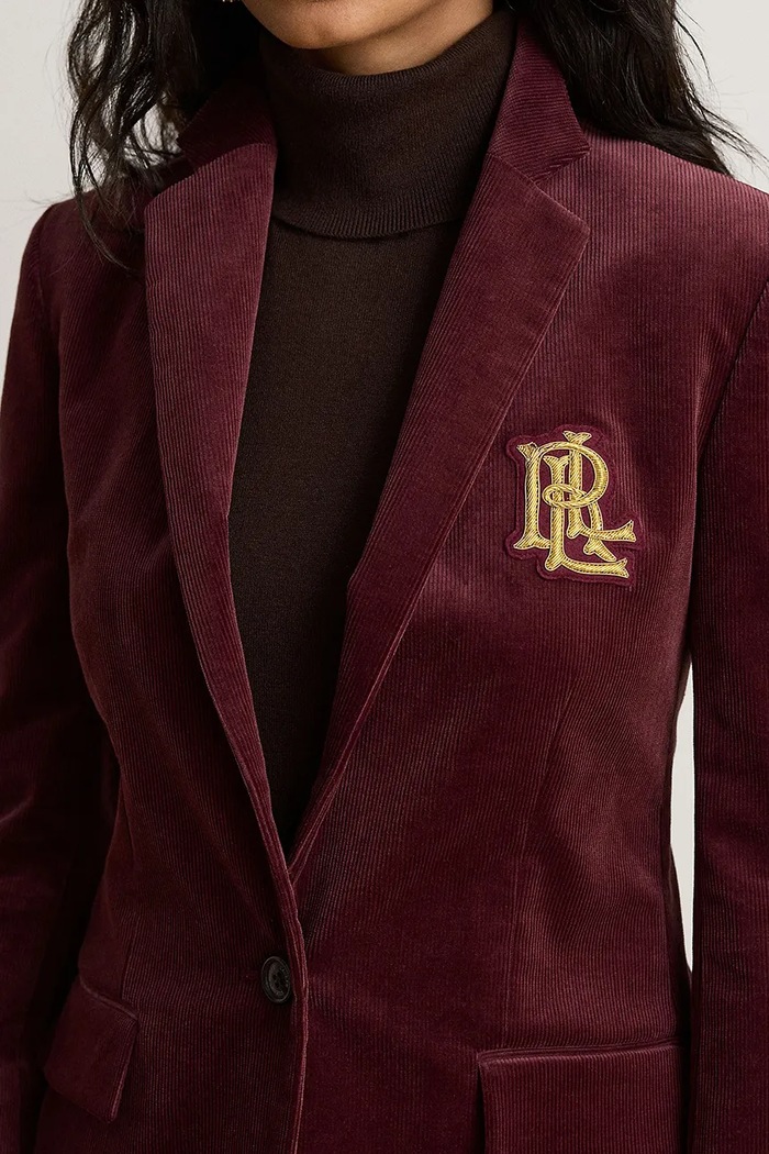Marynarka damska bawełniana z elastanem Lauren Ralph Lauren 200P14619 bordowy