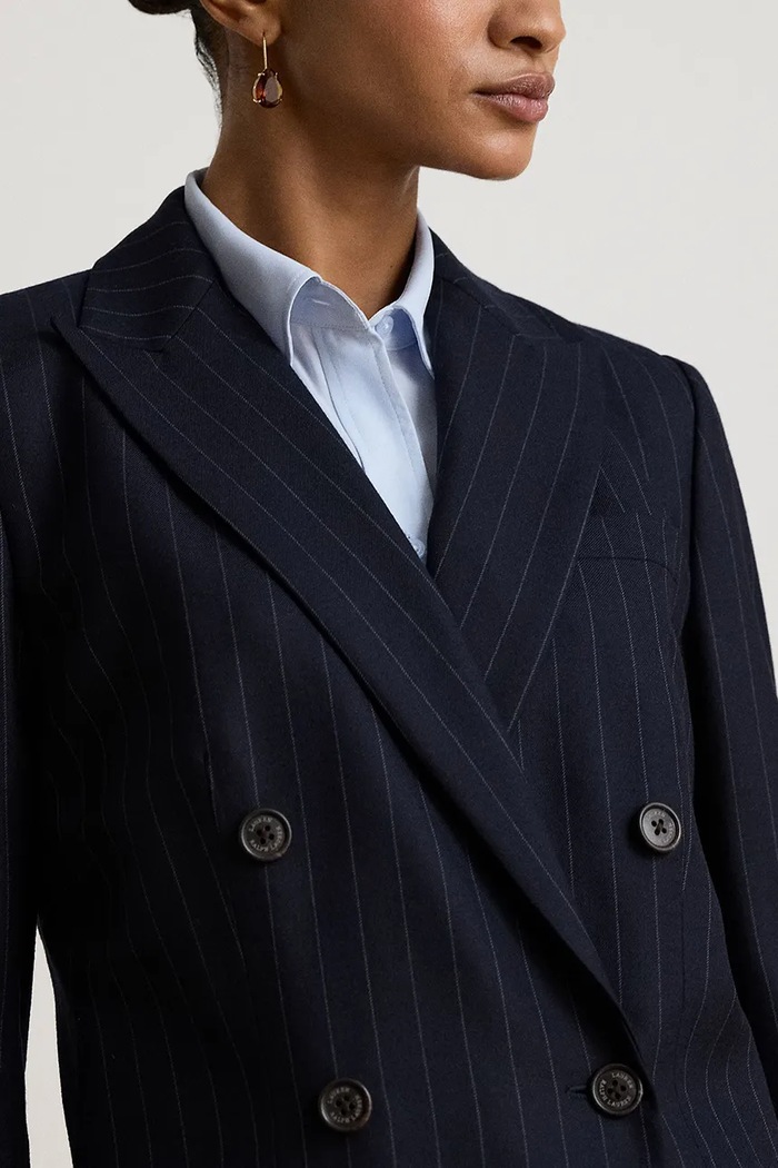 Marynarka damska z dodatkiem wełny Lauren Ralph Lauren 200B27693 granatowy