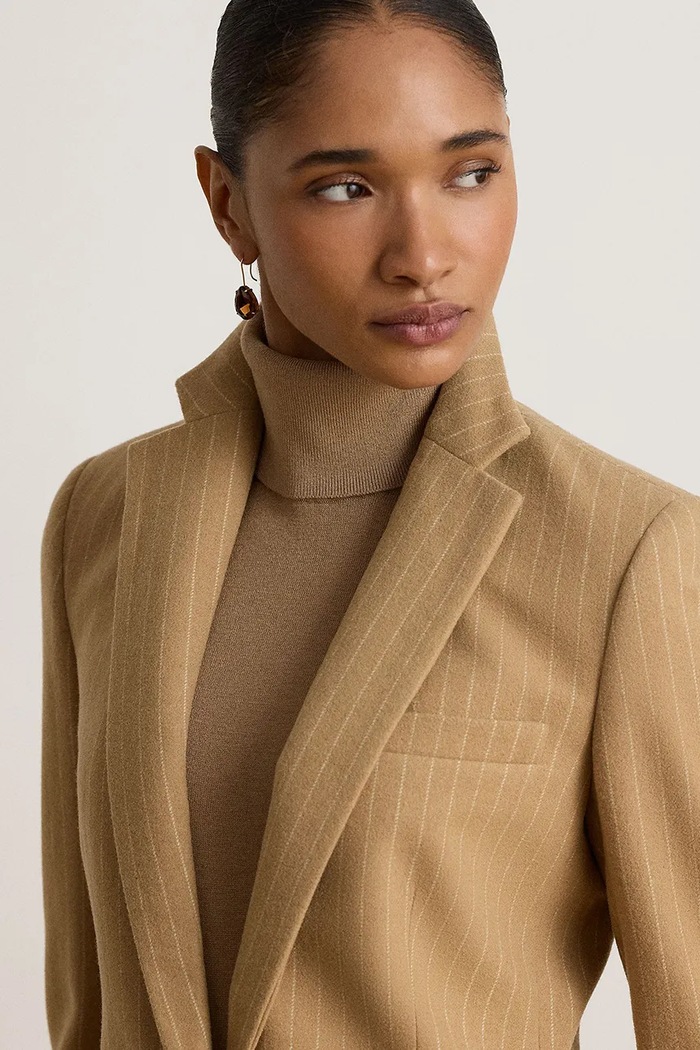 Marynarka damska z wełną Lauren Ralph Lauren 200B27631 brązowy