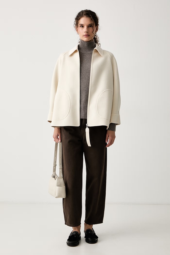 Max&Co. Krótki płaszcz damski wełniany SAGGINA 2626086071200 beżowy AW26