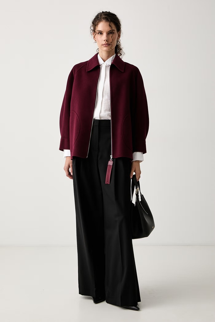 Max&Co. Krótki płaszcz damski wełniany SAGGINA 2626086071200 bordowy AW26