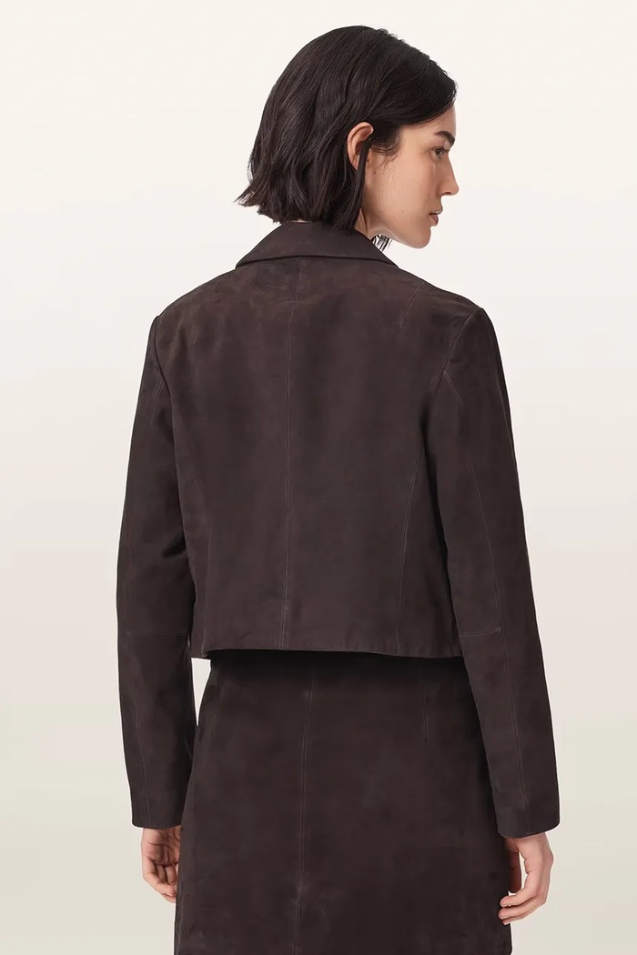 AllSaints Blezer damski zamszowy APTON SUEDE W028LF brązowy AW26