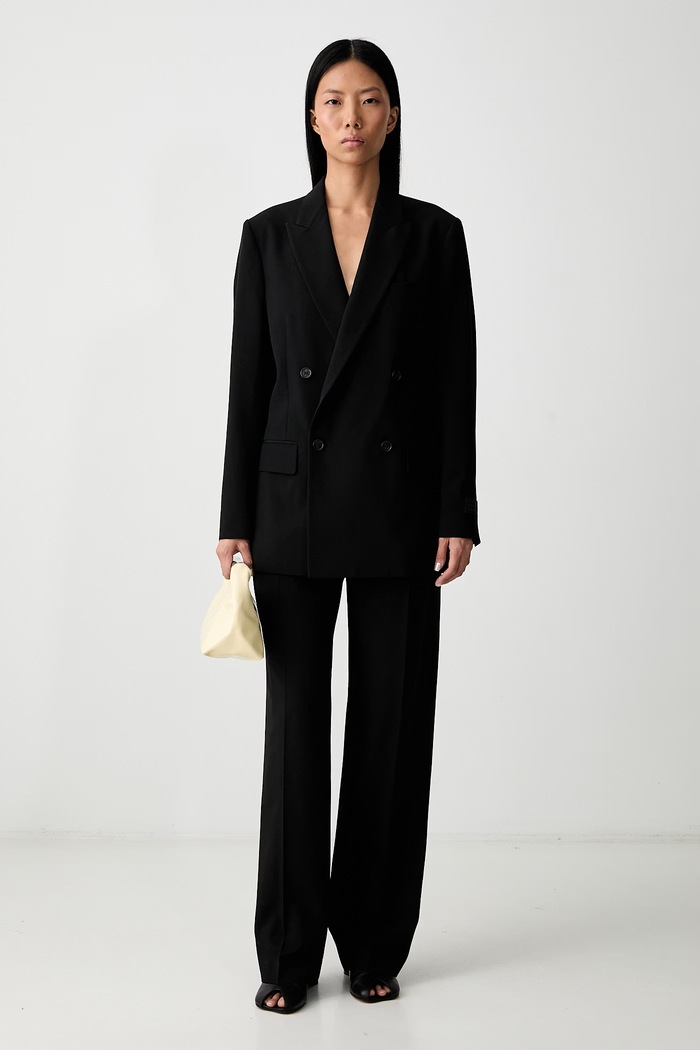 MM6 Maison Margiela marynarka dwurzędowa damska z dodatkiem wełny S52BN0144.M35436 czarny AW26