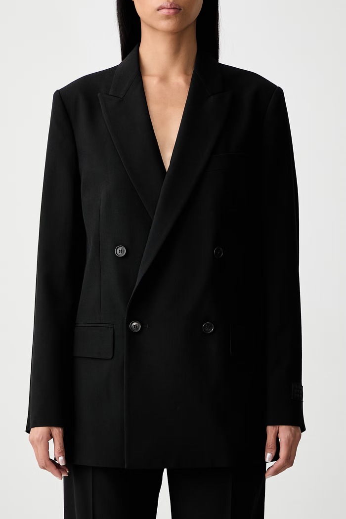 MM6 Maison Margiela marynarka dwurzędowa damska z dodatkiem wełny S52BN0144.M35436 czarny