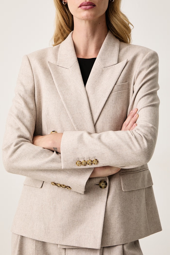 Marynarka dwurzędowa damska z dodatkiem wełny Jaleto13 BOSS 50569388 beżowy