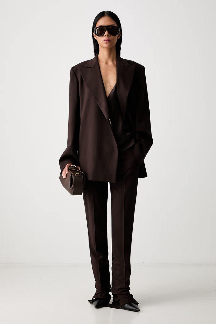 Sportmax Cinta marynarka z wiskozą damska 2622046011600 brązowy AW26