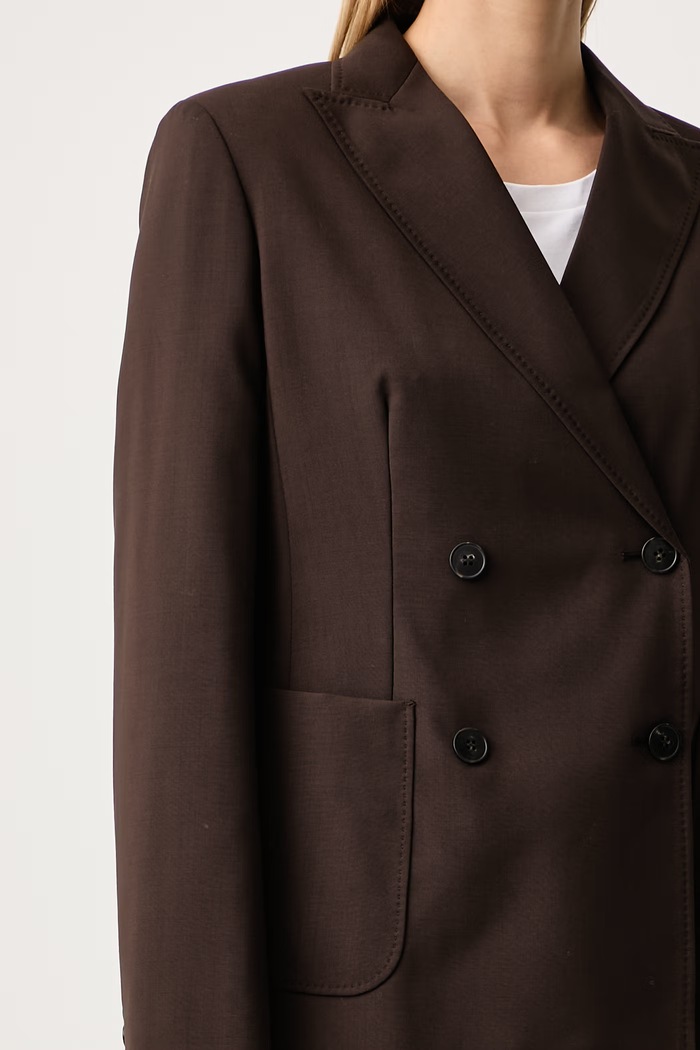 Marynarka dwurzędowa damska wełniana WKDORNATI Weekend Max Mara 2625046042600 brązowy