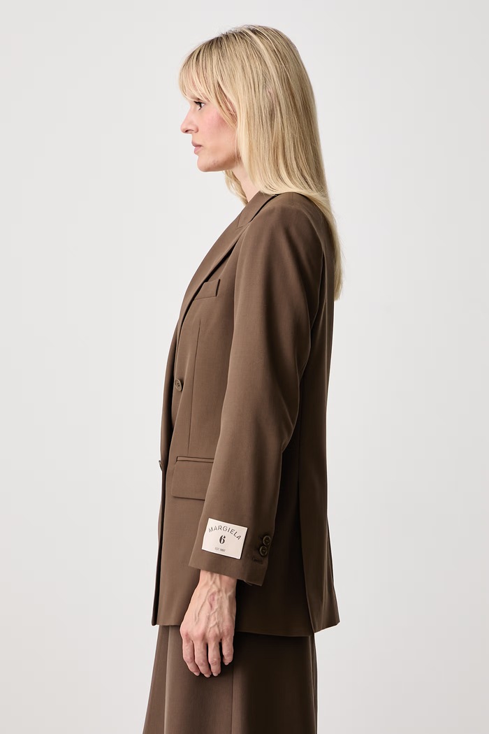 MM6 Maison Margiela dvouřadé sako dámské s příměsí vlny hnědá S52BN0160.M36020