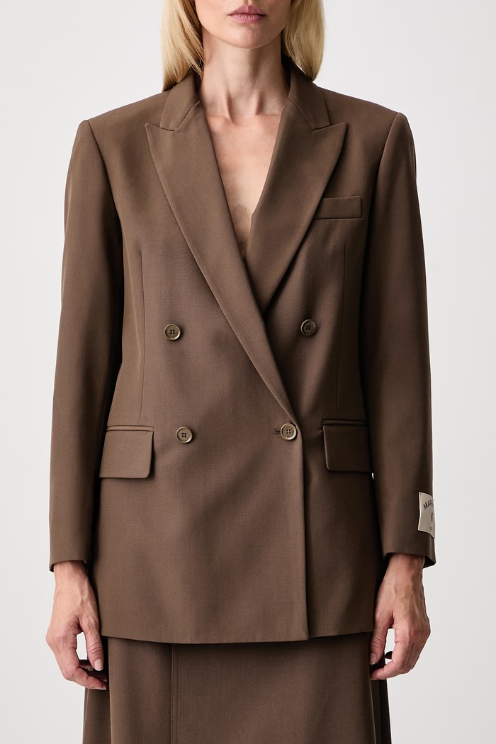 MM6 Maison Margiela marynarka dwurzędowa damska z dodatkiem wełny S52BN0160.M36020 brązowy
