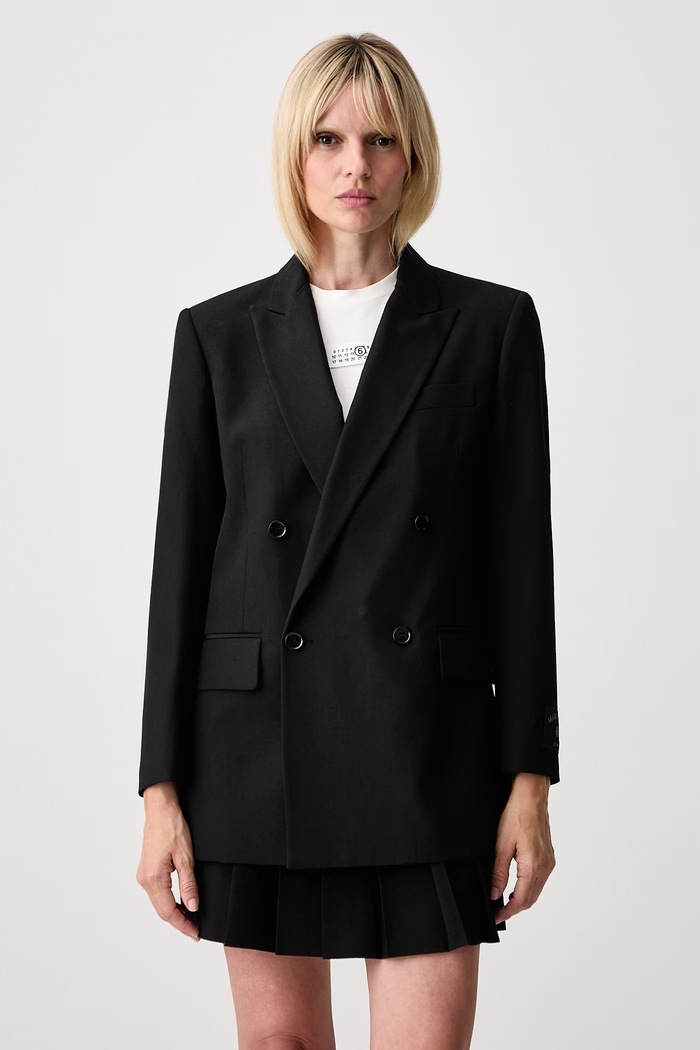 MM6 Maison Margiela marynarka dwurzędowa damska z dodatkiem wełny czarny S52BN0160.M36020