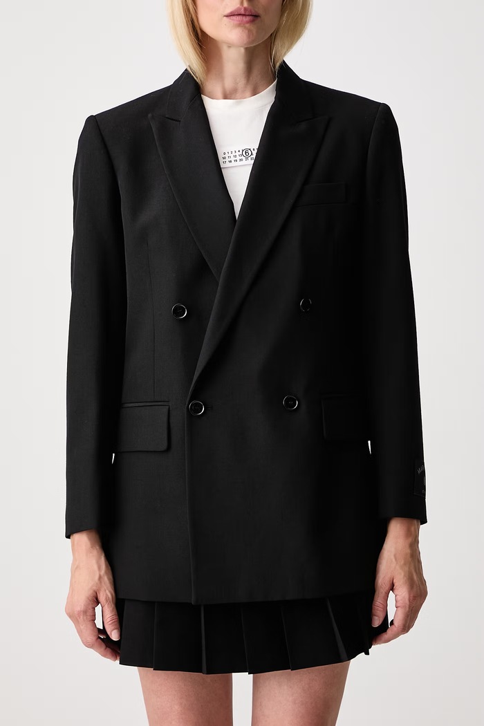 MM6 Maison Margiela marynarka dwurzędowa damska z dodatkiem wełny S52BN0160.M36020 czarny