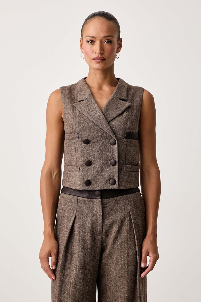 Armani Exchange Dvoredni telovnik ženski z volno rjava XW002509.AF26078