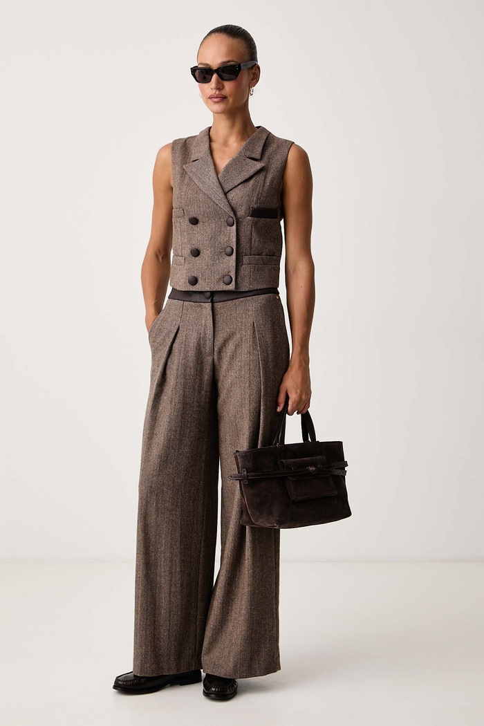 Armani Exchange Dvoredni telovnik ženski z volno XW002509.AF26078 rjava AW26