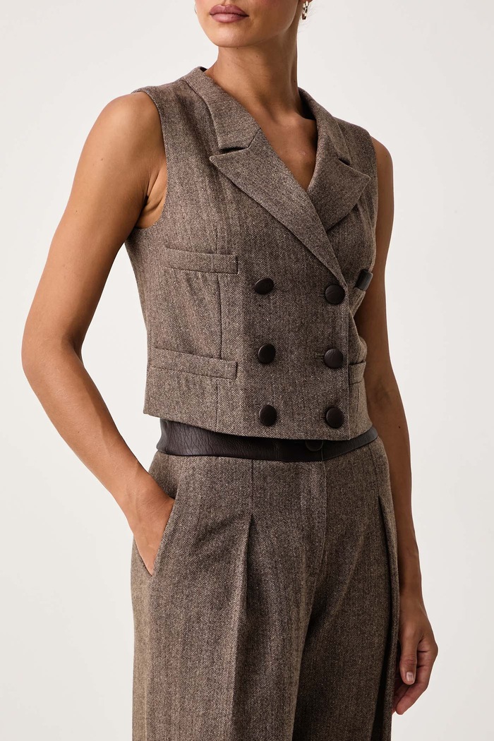 Dvoredni telovnik ženski z volno Armani Exchange XW002509.AF26078 rjava
