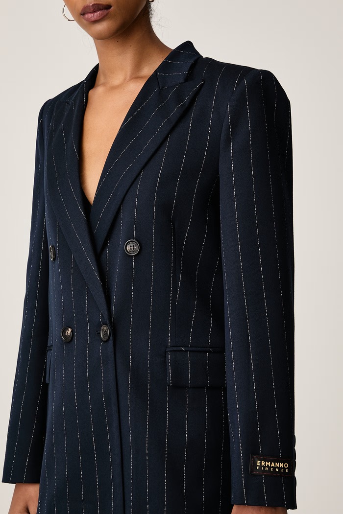 Marynarka dwurzędowa damska z wiskozą ERMANNO Firenze D49EI016E5D granatowy