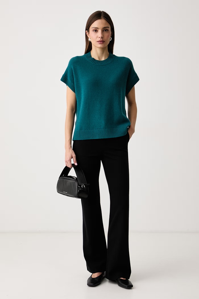 United Colors of Benetton Sveter dámsky s vlnou 1SJWD10HR tyrkysová AW26