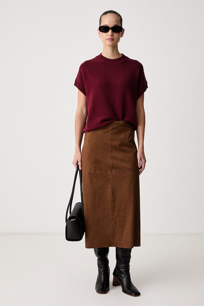 United Colors of Benetton Sveter dámsky s vlnou 1SJWD10HR burgundské AW26