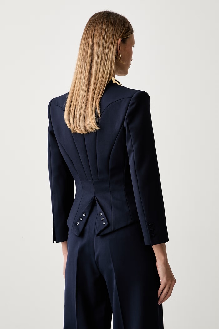 Odzież Elisabetta Franchi marynarka damska z wełną GI24966E2 granatowy