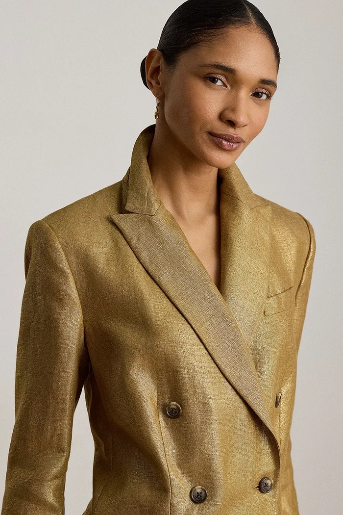 Lauren Ralph Lauren marynarka damska lniana złoty 200P13993