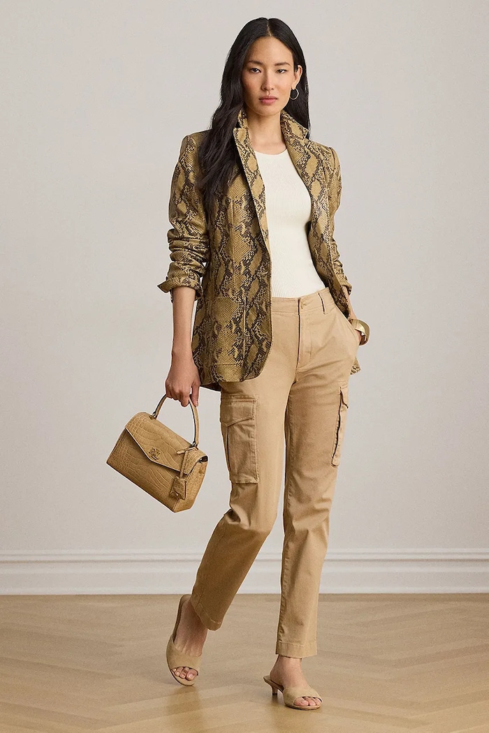 Odzież Lauren Ralph Lauren marynarka damska z bawełną 200P13712 beżowy