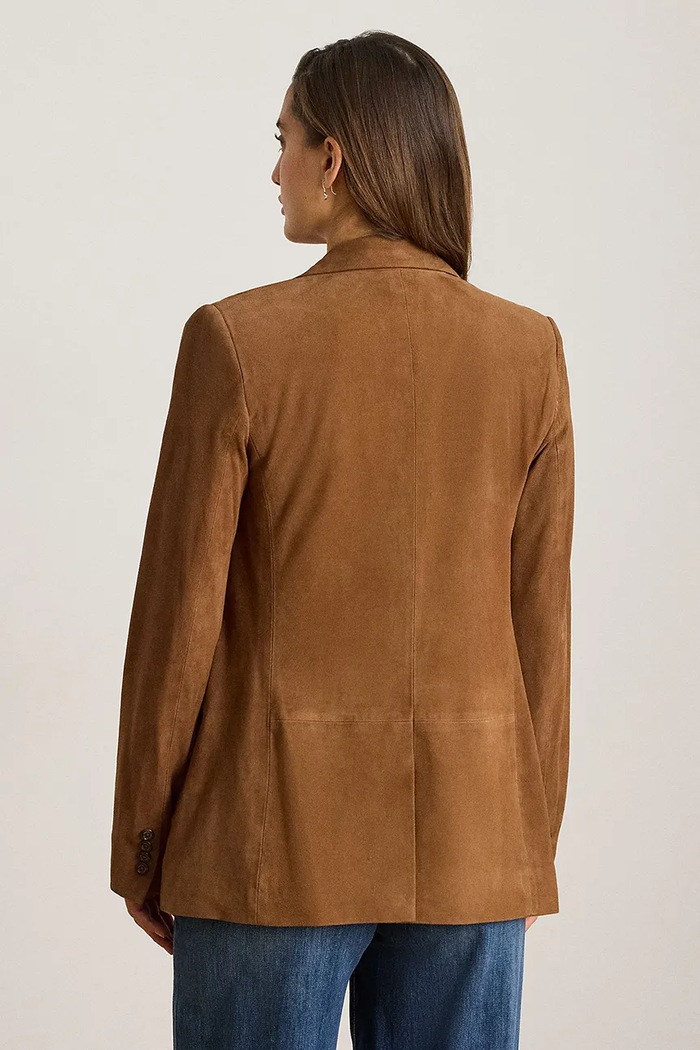 Lauren Ralph Lauren marynarka jednorzędowa damska zamszowa 200B24164 brązowy AW26