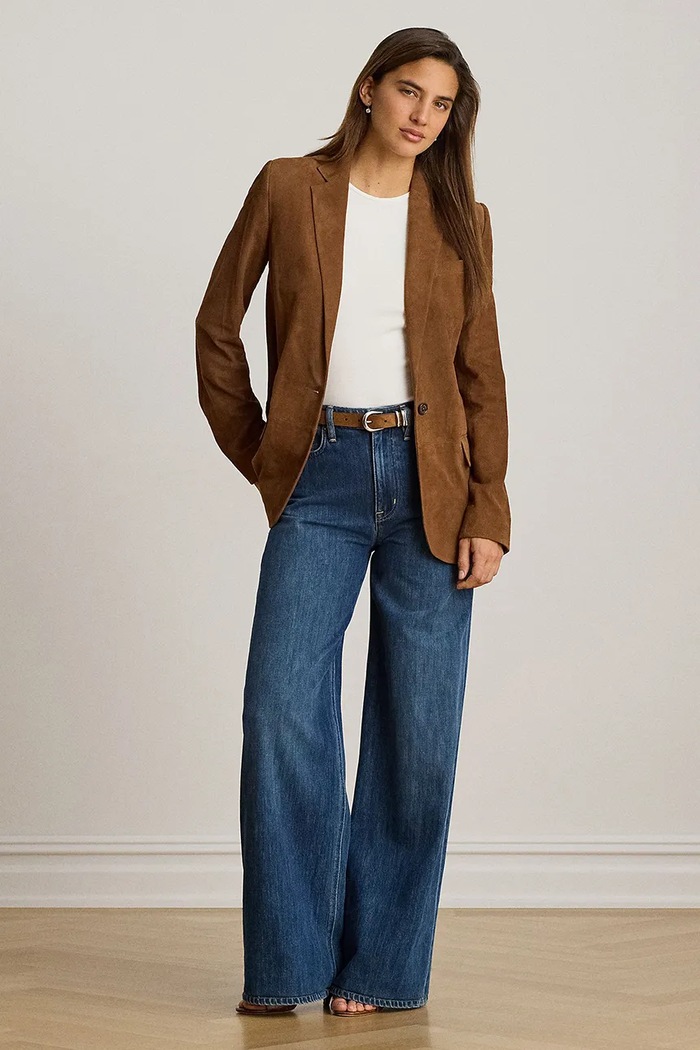 Odzież Lauren Ralph Lauren marynarka jednorzędowa damska zamszowa 200B24164 brązowy