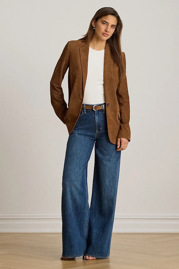 Odzież Lauren Ralph Lauren marynarka jednorzędowa damska zamszowa 200B24164 brązowy